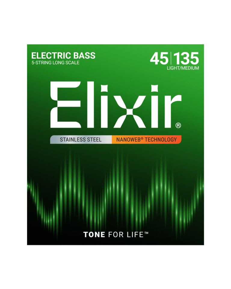 Cuerdas para Bajo Eléctrico 5 Cuerdas Elixir Stainless Steel 14782 Nanoweb Light 45-135